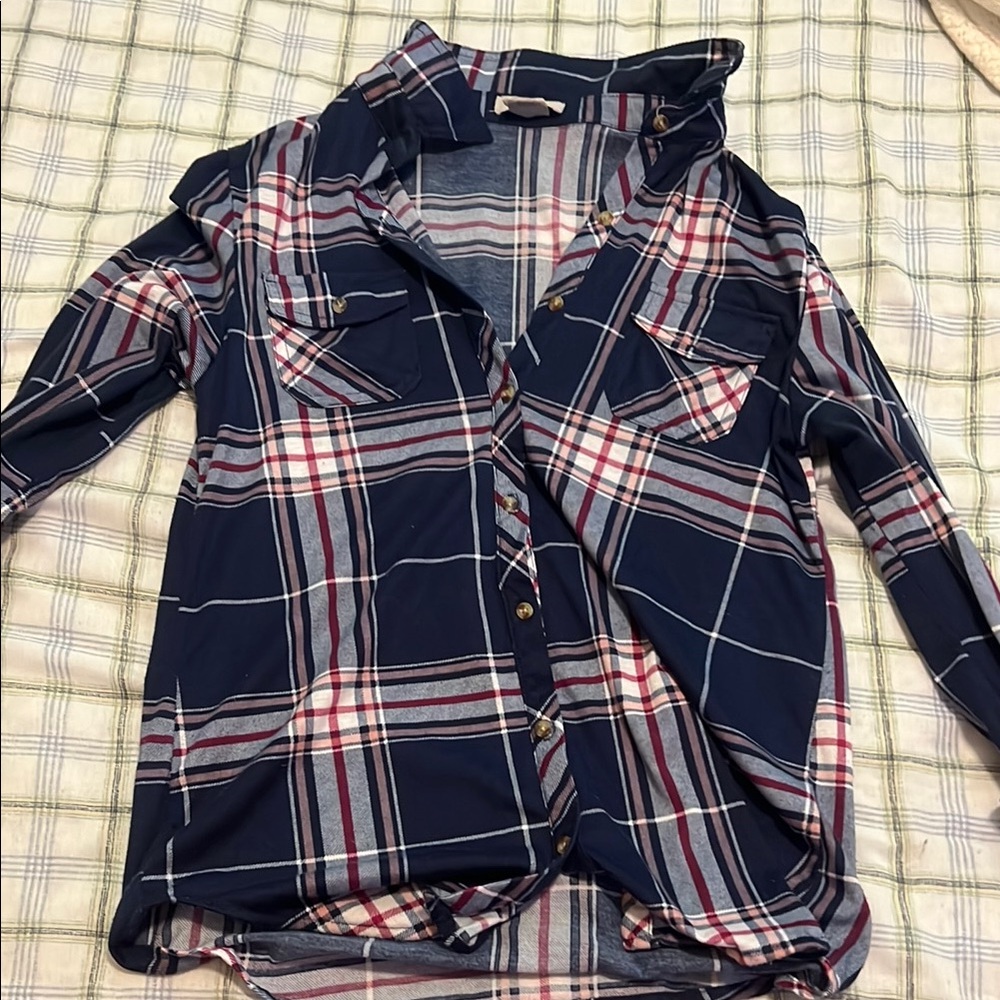 Navy Plaid Kids Shirt